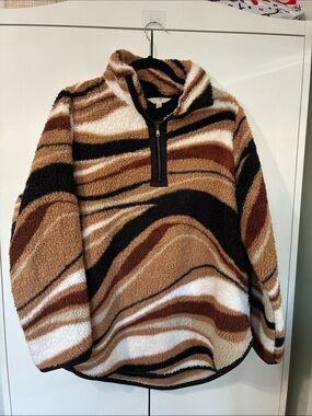 Terra & Sky 1X Brown Swirl Sherpa Half-Zip Pullover Sweater Soft